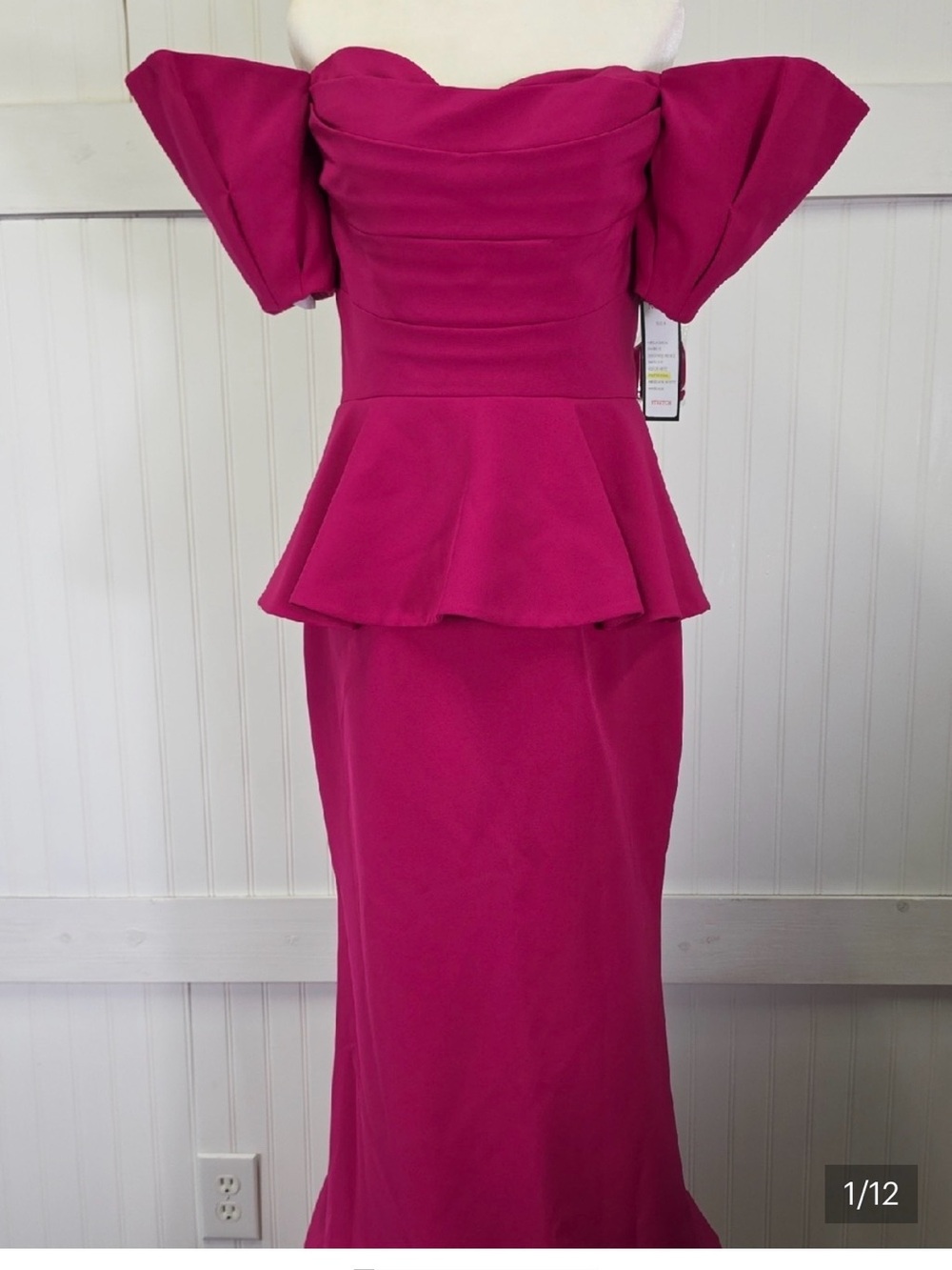 Alexander By Daymor NEW Fushia Pink Off Shoulder Maxi Gown Dress Size 6 #1376